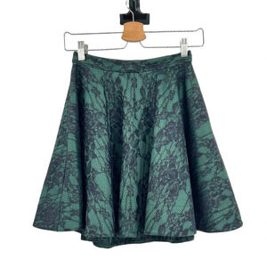 Torn by Ronny Kobo Green & Black Lace Flared Skirt Size Small‎